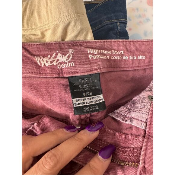 Massimo Denim High Rise Shorts Size 6/28 Burgundy Lace Hem Super Stretch - Picture 4 of 8